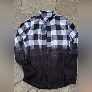 Hollister Black & White Ombre Buffalo Plaid Button-Down Shirt